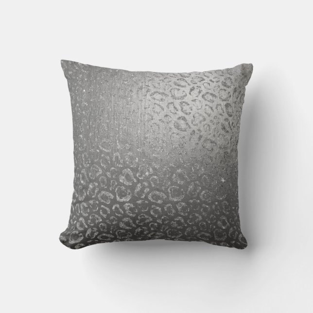 Silver Grey Leopard Skin Glam Safari Cushion (Front)