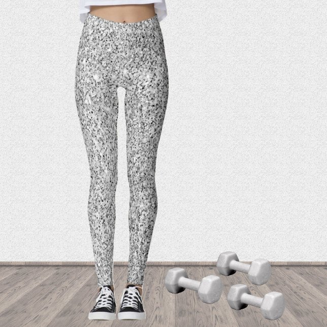 Silver grey light glitter sparkles black white leggings (Stand out in the gym with our breathable sparkly leggings in many different colors!)