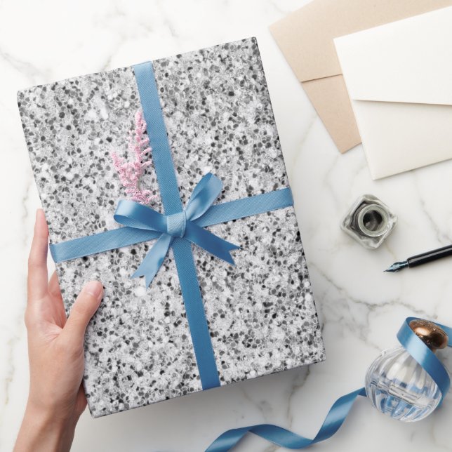Silver grey light glitter sparkles black white wrapping paper (Gifting)