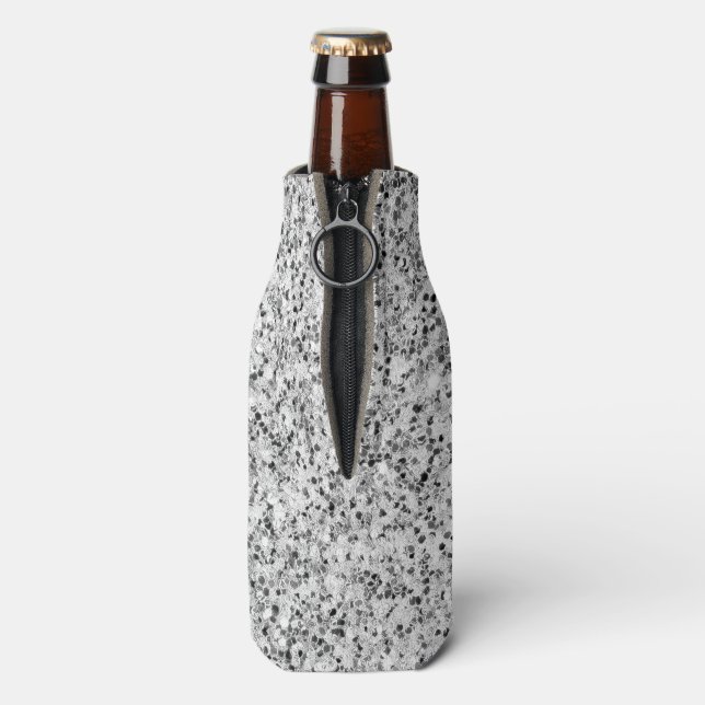 Silver grey light glitter sparkles bottle cooler (Bottle Back)