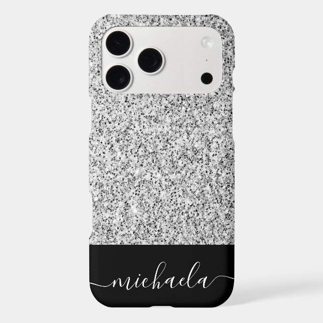 Silver grey light glitter sparkles Custom name (Back)