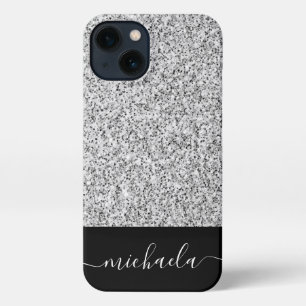 Silver grey light glitter sparkles Custom name iPhone 13 Case