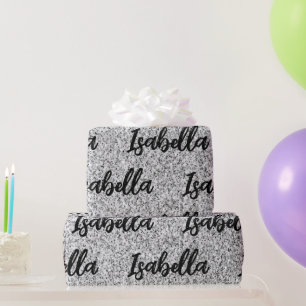 Silver grey light glitter sparkles Custom name Wrapping Paper