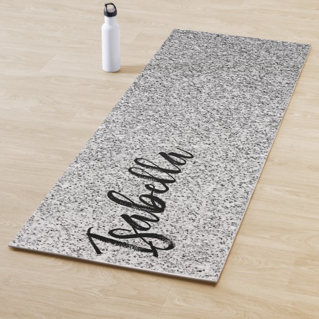 Silver grey light glitter sparkles Custom name Yoga Mat (In Situ)