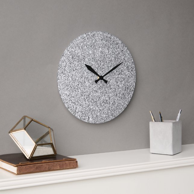 Silver grey light glitter sparkles large clock (Office)