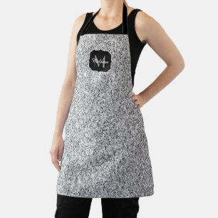 Silver grey light glitter sparkles Monogram Apron