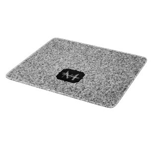 Silver grey light glitter sparkles Monogram Cutting Board