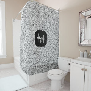 Silver grey light glitter sparkles Monogram Shower Curtain