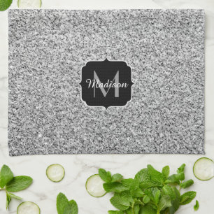 Silver grey light glitter sparkles Monogram Tea Towel