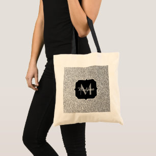 Silver grey light glitter sparkles Monogram Tote Bag
