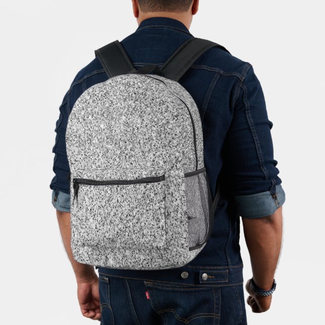 Silver grey light glitter sparkles printed backpack (Insitu (Model))
