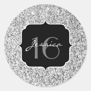 Silver grey light glitter sparkles Sweet 16 Classic Round Sticker