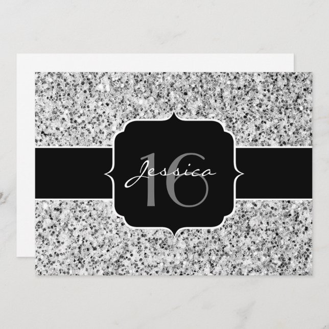 Silver grey light glitter sparkles Sweet 16 Invitation (Front/Back)