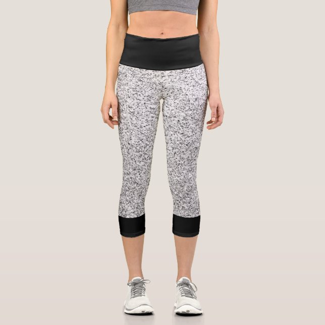 Silver grey light glitter sparkles with black capri leggings (Front)