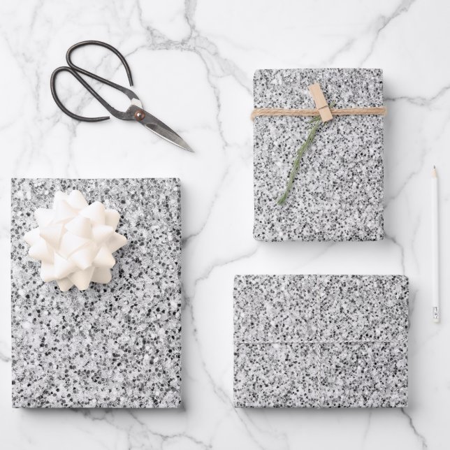 Silver grey light glitter sparkles wrapping paper sheet (Front)