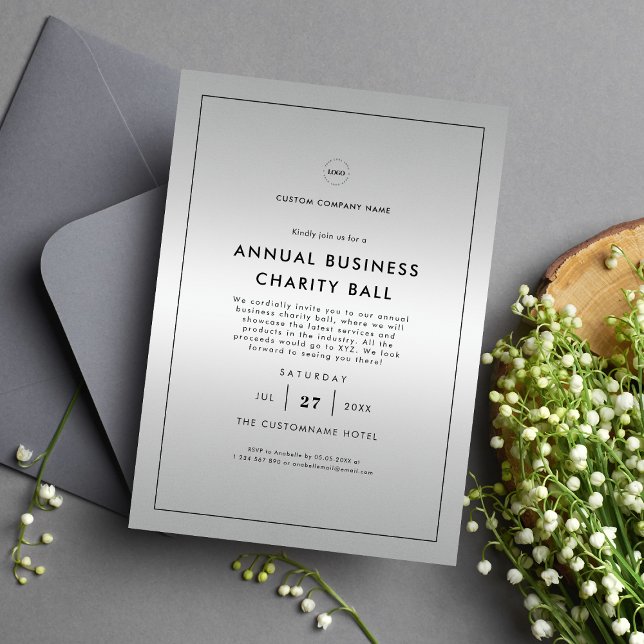 Silver Grey Logo Business Company Dinner Party Invitation (Creator Uploaded)
