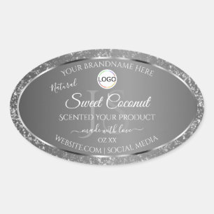 Silver Grey Logo Initials Glitter Product Labels