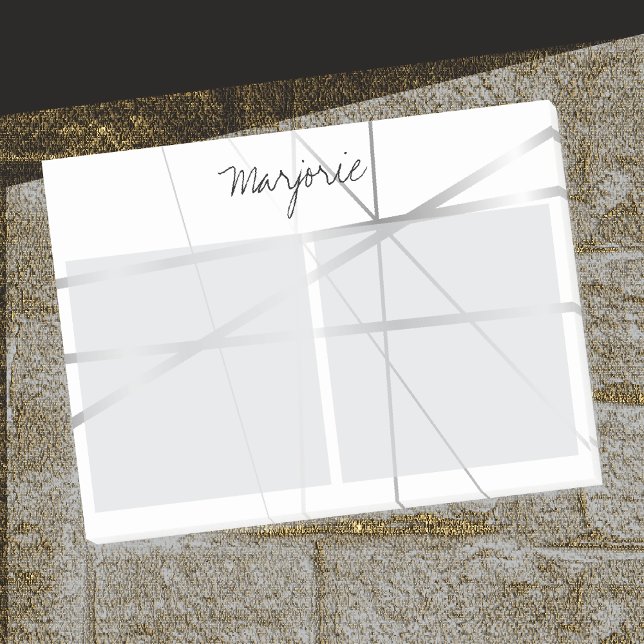 Silver Grey Look Geometric Lines Add Name Monogram Post-it Notes (Depiction of Front of Post-it® Notes)