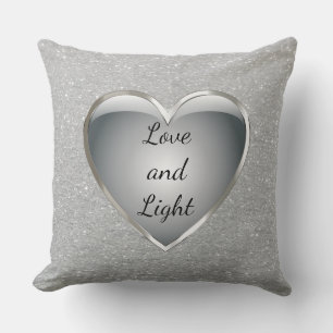 Silver Grey 'Love and Light' quote 'bling Cushion