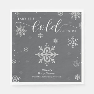 Silver Grey Magical Winter Snowflake Baby Shower  Napkin
