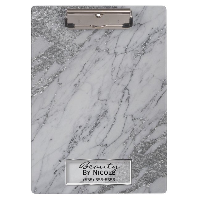 Silver Grey Marble Modern Fashion Personalised Clipboard (Front)