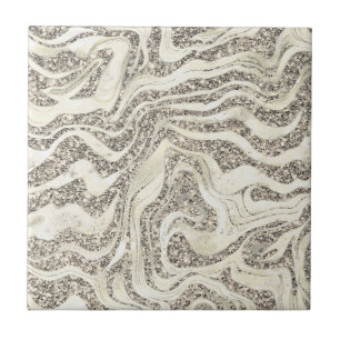 Silver Grey Marbly Glitter Cute Girly Glam Classy Ceramic Tile