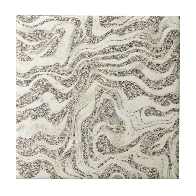  Silver Grey Marbly Glitter Cute Girly Glam Classy Ceramic Tile (Front)