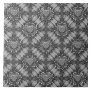 Silver Grey Metal Flowers with Gems Pattern Ceramic Tile