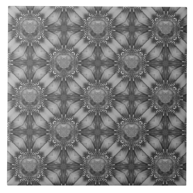 Silver Grey Metal Flowers with Gems Pattern Ceramic Tile (Front)
