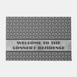 Silver Grey Metal Flowers with Gems Pattern Doormat