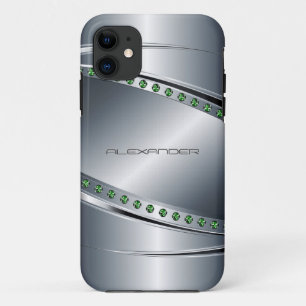 Silver Grey -Metal Look- Diamonds- Monogram iPhone 11 Case
