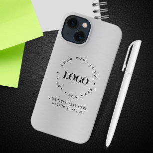 Silver Grey Metallic Add Custom Business Logo Text iPhone 13 Case