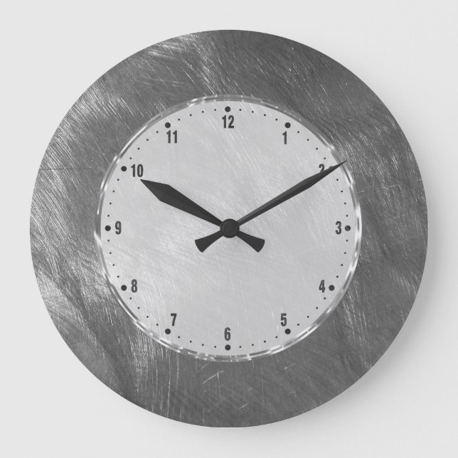 Silver Grey Metallic Design Stainless-Steel Look 3 Large Clock (Front)