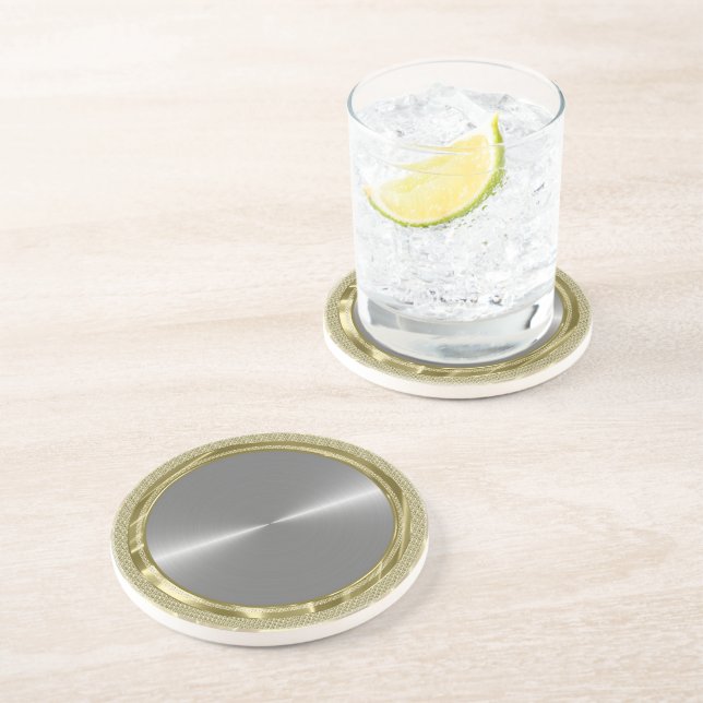 Silver Grey Metallic Design Stainless Steel Look Coaster (Side)
