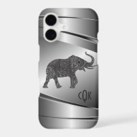 Silver Grey Metallic Floral Elephant