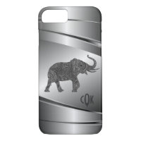 Silver Grey Metallic Floral Elephant