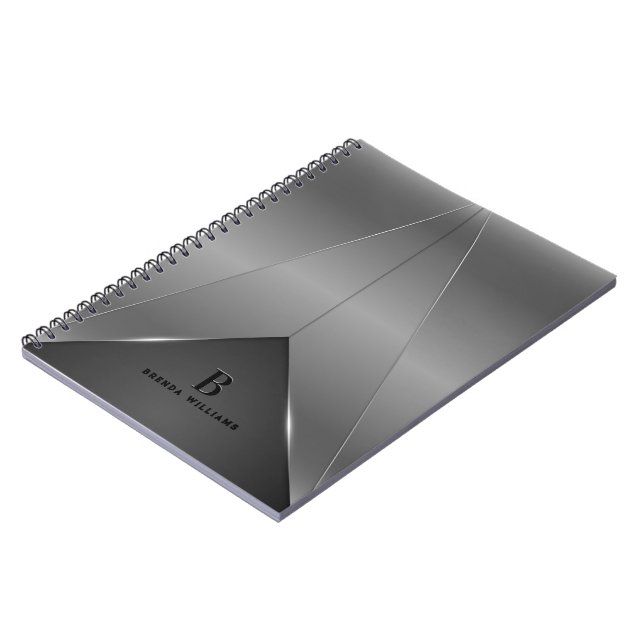 Silver grey metallic geometric design notebook (Left Side)