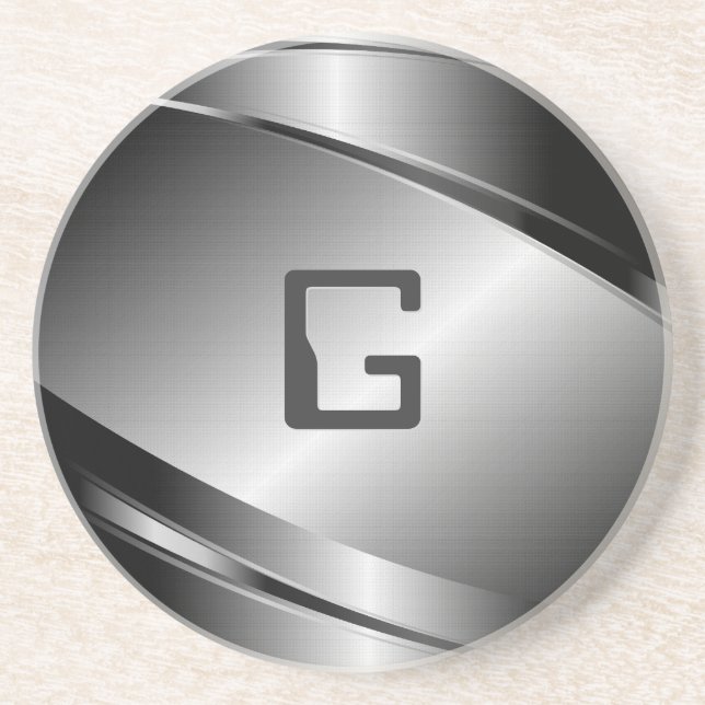 Silver Grey Metallic Look-Stainless Steel Pattern Coaster (Front)