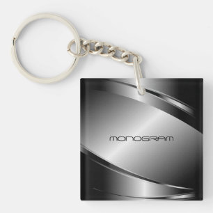 Silver Grey Metallic Look-Stainless Steel Pattern Key Ring
