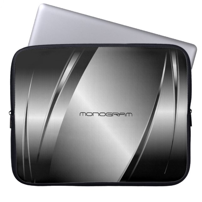 Silver Grey Metallic Look-Stainless Steel Pattern Laptop Sleeve (Front)