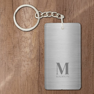 Silver Grey Metallic Monogrammed Key Ring