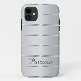 Silver Grey Metallic Stripes  Name iPhone 11 Case