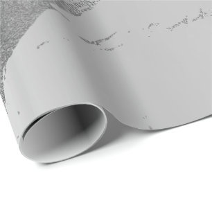 Silver Grey Metallic Strokes Marble Shiny Glam Wrapping Paper