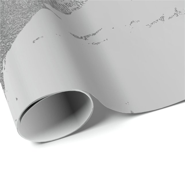 Silver Grey Metallic Strokes Marble Shiny Glam Wrapping Paper (Roll Corner)