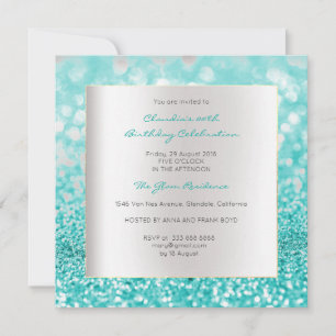 Silver Grey Minimal Birthday Tiffany Ocean Glitter Invitation