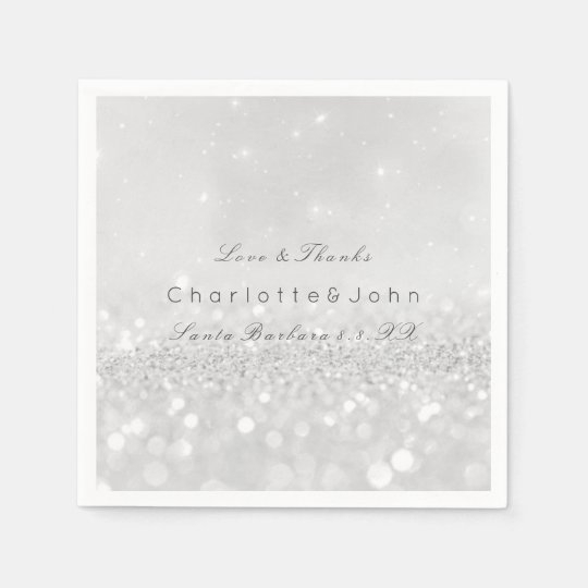 Silver Grey Minimal White Sparkly Glitter Custom Disposable Serviette