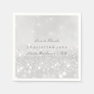 Silver Grey Minimal White Sparkly Glitter Custom Napkin