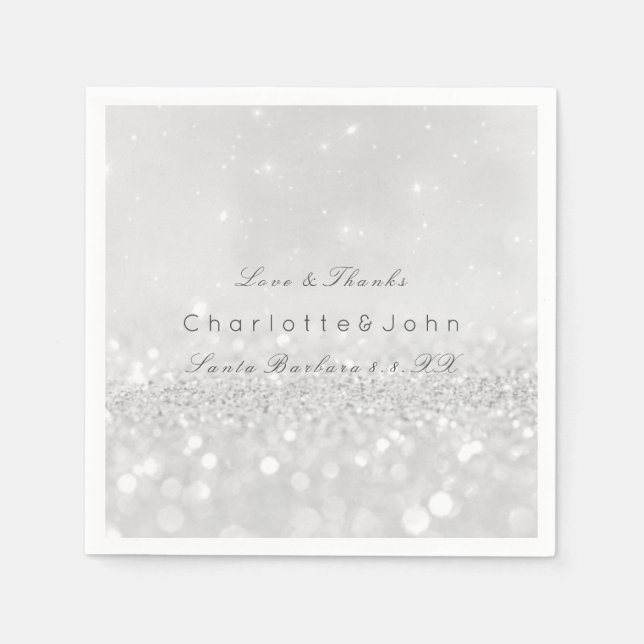Silver Grey Minimal White Sparkly Glitter Custom Napkin (Front)
