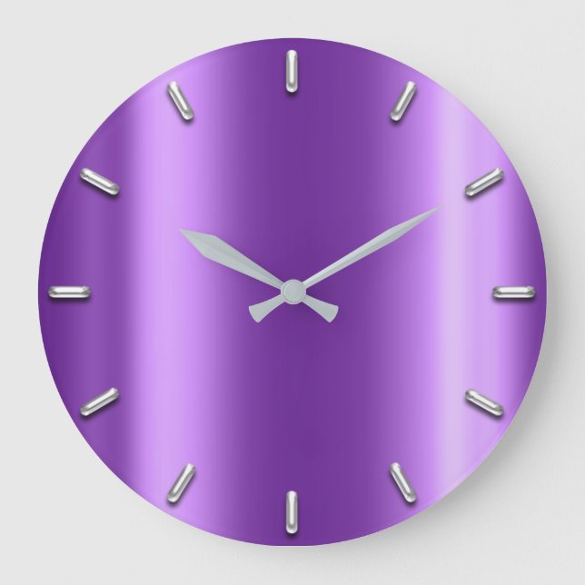 Silver Grey Minimalism Amethyst Purple Plum Large Clock (Front)