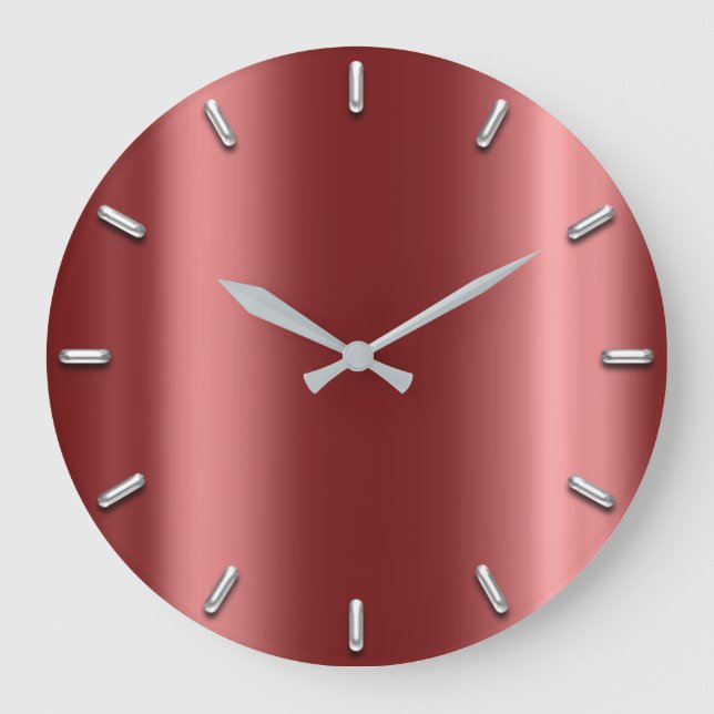 Silver Grey Minimalism Burgundy Maroon Large Clock (Front)